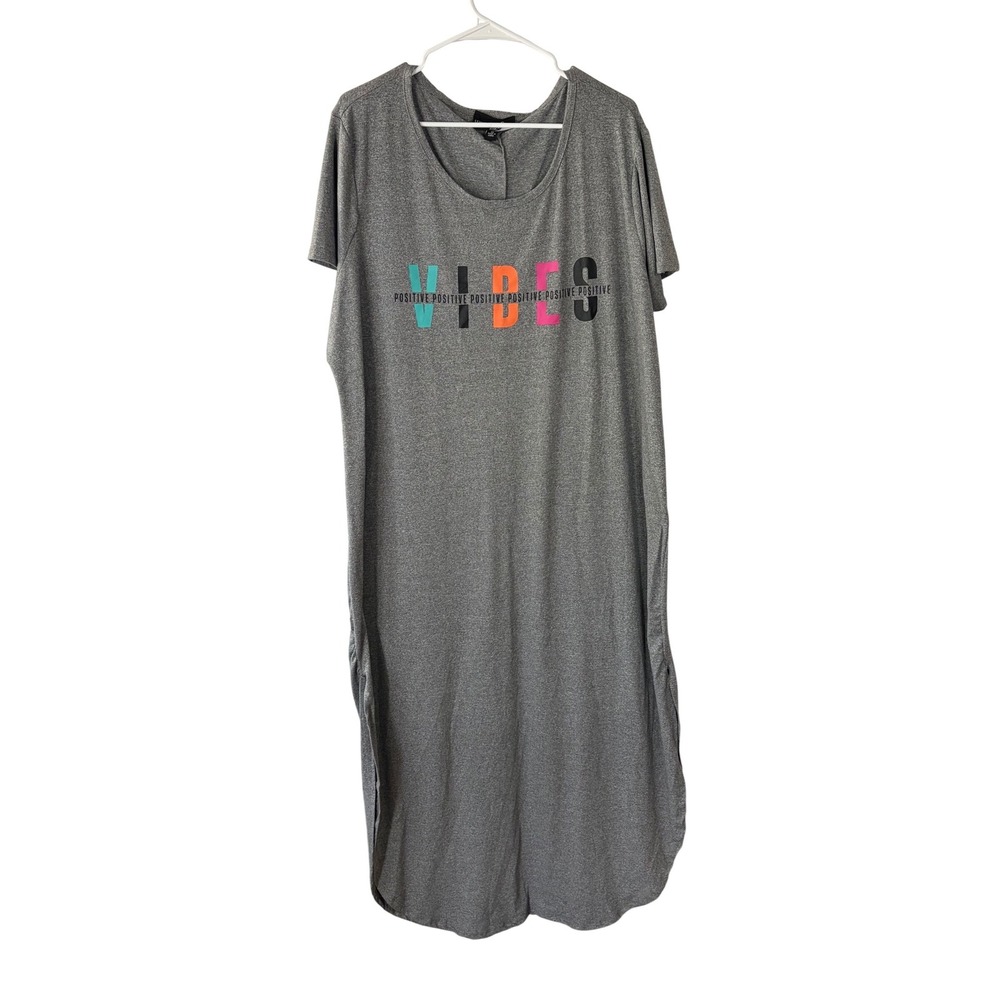 Lexington‎ Avenue Gray Vibes Graphic T-Shirt Dress Plus Size 3X Stretch Casual